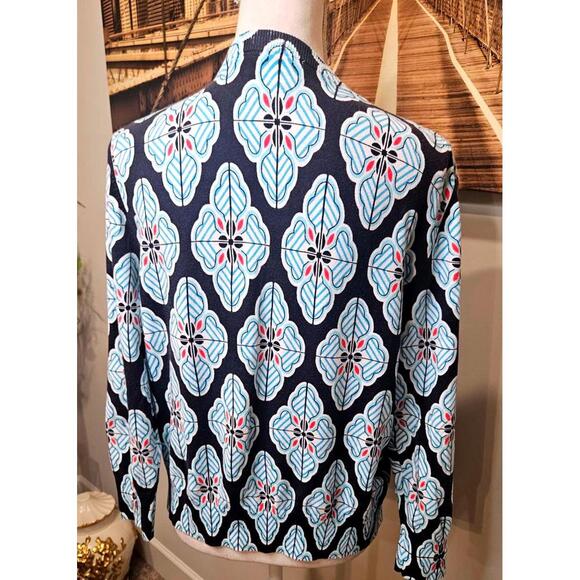 Crown & Ivy Navy Floral Patterned Cotton Blend Cardigan Sweater Size L - Picture 2 of 8
